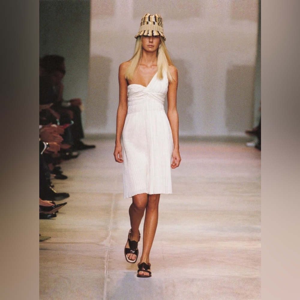 SOLDSOLDPrada Pleated Cotton Gauze Summer Dress Asymmetrical IT38 XS XXS SS 2005